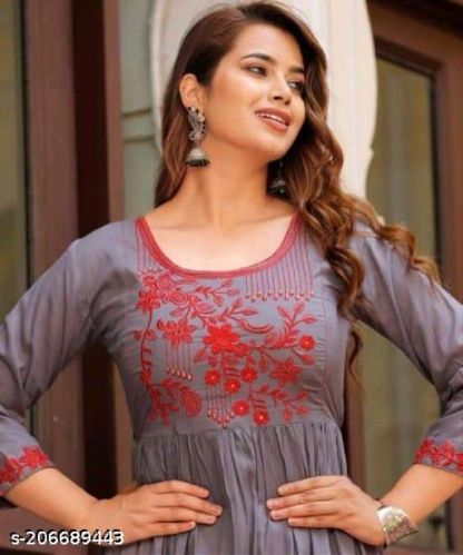 Ladies Grey Rayon Frock Style Kurti, Size : All Sizes
