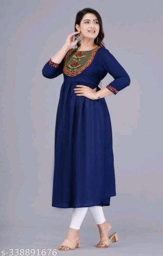 Ladies Navy Blue Rayon Frock Style Kurti
