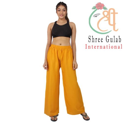 Gvastra Rayon Ladies Yellow Plain Palazzo, Size : 20-40