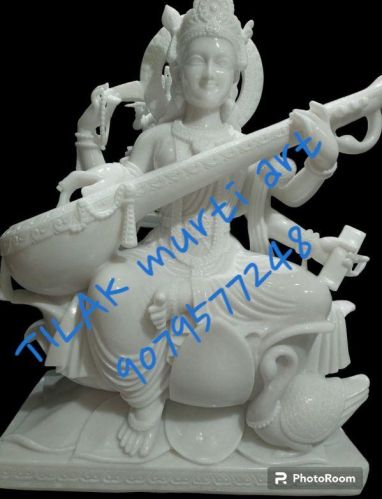 White Marble Saraswati Statue, Size : 2 Feet