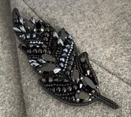 Black Leaf Beaded Brooch Pin, Occasion : Party