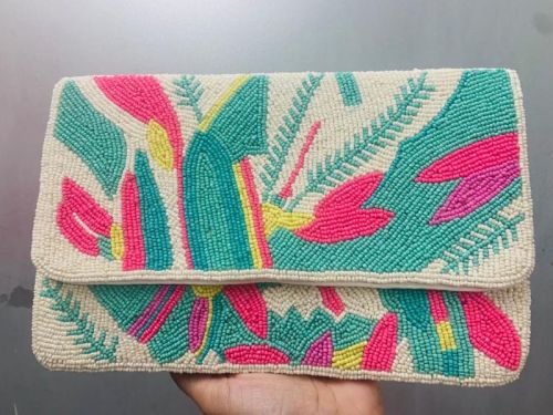 Multi Color Rectangular Pastel Beaded Clutch, Size : Standard