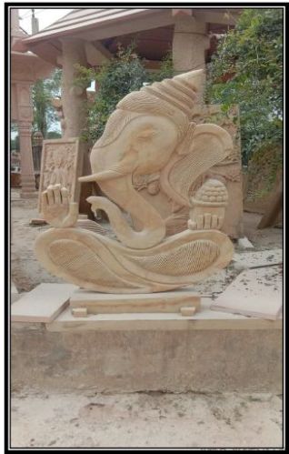 Creamy Teakwood Sandstone Ganesha Statue, For Home Decoration