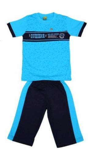 Cotton Printed boys t shirt pant set, Color : Blue & Black