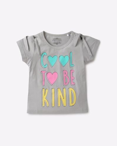 Multicolor Half Sleeve Girls Printed Round Neck T Shirt