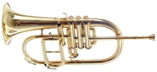 Golden Four Valve Brass Flugelhorn, For Music Industry, Packaging Type : Box