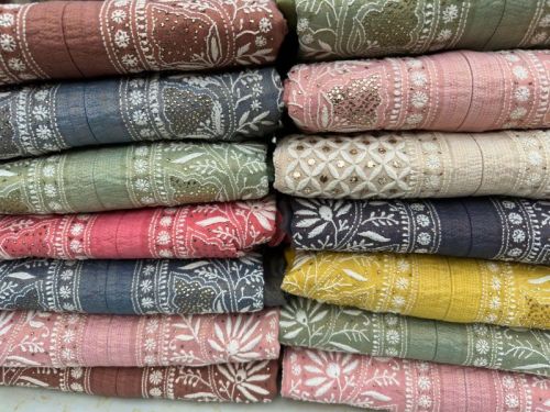 Tissue Silk Chikankari Suits With Mukesh Work