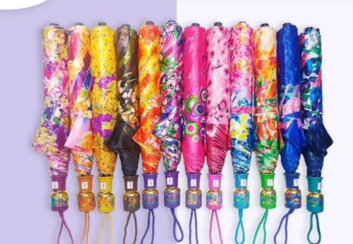 Multicolor Magic Print Three Fold Umbrella, For Protection From Sunlight, Raining, Handle Material : Iron