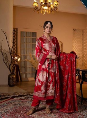 Digital Print Chinon Anarkali Kurti Set, Size : 38, 40, 42, 44