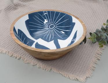 Round Blue Lagoon Wooden Serving Bowl