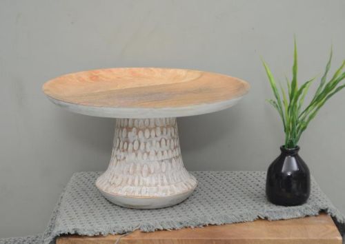 Round Printed Rustic Wooden Cake Stand, For Restaurant, Hotel, Bar, Size : 30x30x17cm
