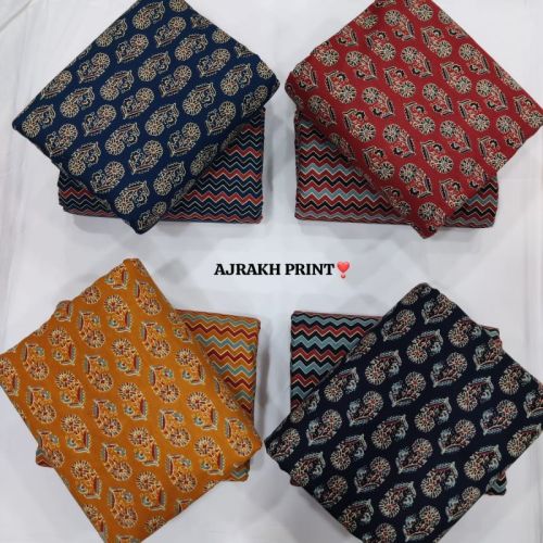 Multicolor Cotton Ajrakh Printed Fabric, For Garments, Packaging Type : Poly Bag