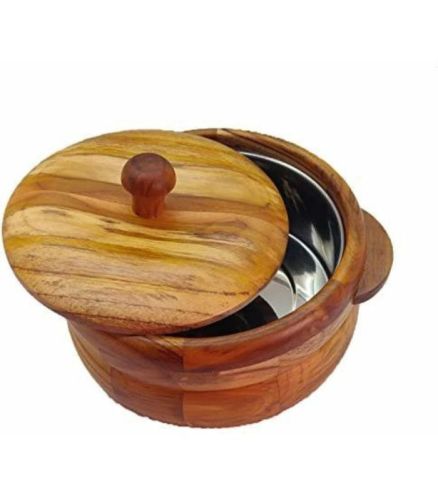 300-500gm Polished Brown Wooden Casserole, For Food Storage, Feature : Waterproof, Washable, Long Life