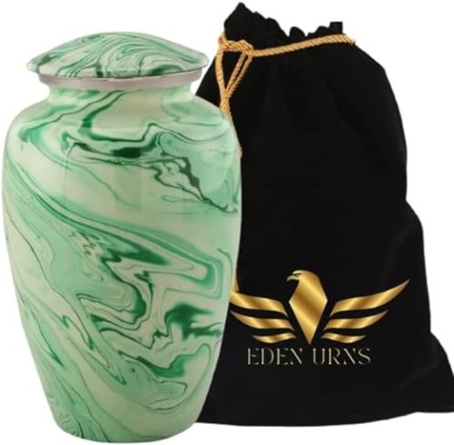 Green Round Polished Aluminum Handmade Marble Cremation Urn