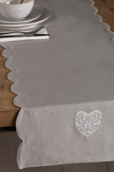 Grey Cotton Heart Print Table Runner
