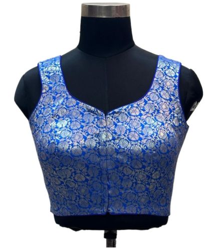 Printed Cotton Blue Boknet Sleeveless Blouse, Technics : Machine Made