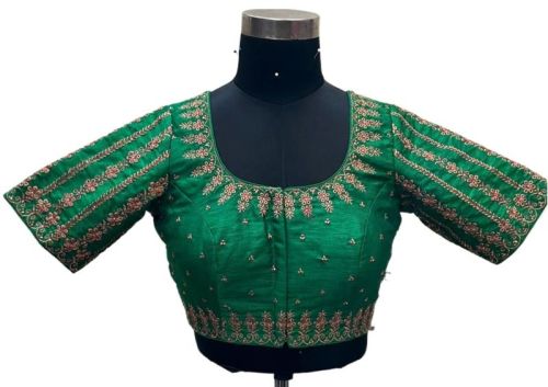 Dark Green Raw Silk Blouse, Gender : Female
