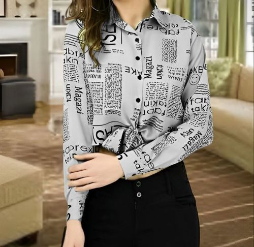 Full Sleeves Cotton Ladies Printed Shirt, Size : M