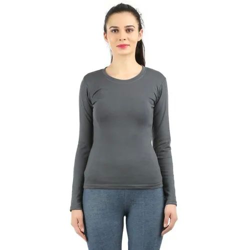 Plain Cotton Ladies Full Sleeve T-shirt, Color : Grey Casual Wear
