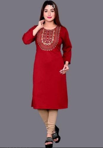 Crimp Ladies Woolen Fleece Kurti, Color : Red XL Casual Wear