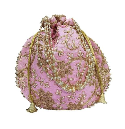 Athizay Plain Polyester Babypink11ath Fabric Potli Bag, Technics : Attractive Pattern, Handloom, Washed