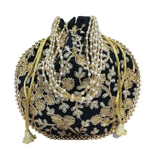 Athizay Plain Polyester Black11ath Fabric Potli Bag, Technics : Attractive Pattern, Handloom, Washed