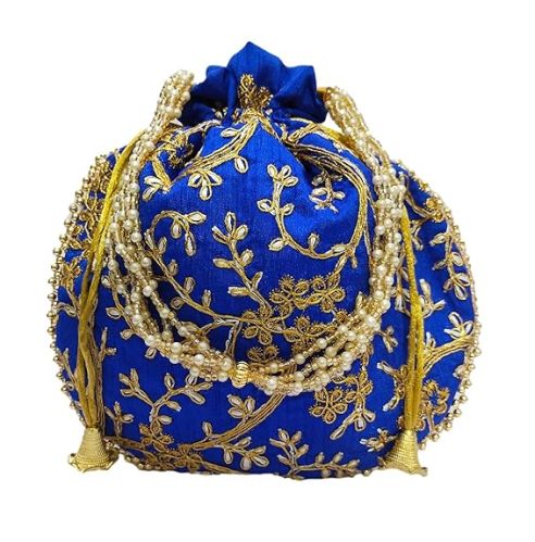 Athizay Plain Polyester Blue111ath Fabric Potli Bag, Technics : Attractive Pattern, Handloom, Washed