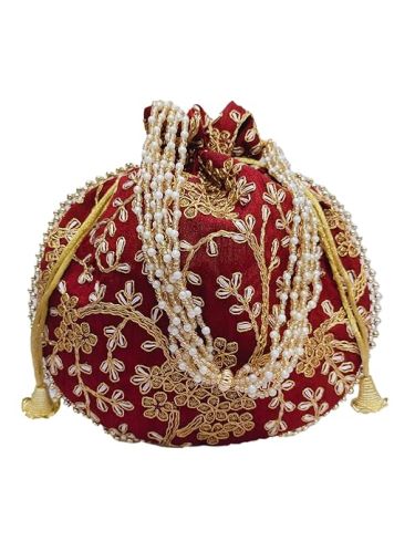 Maroon Athizay Plain Polyester Brown11ath Potli Bag, Technics : Attractive Pattern, Handloom, Washed