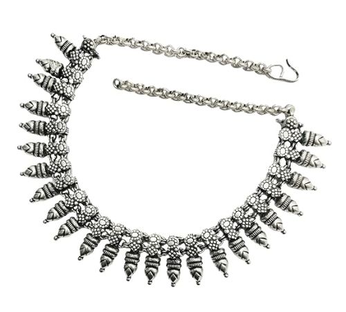 Nl609 Streaks Pattern Beaded Oxidized Silver Necklace