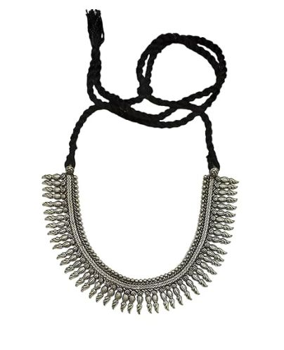 Nl610blk Handmade Black Thread Tribal Necklace