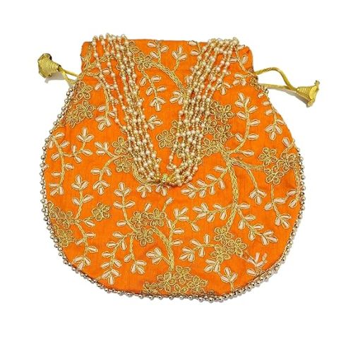 Athizay Plain Polyester orange111ath Fabric Potli Bag, Technics : Attractive Pattern, Handloom, Washed