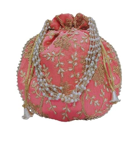 Athizay Plain Polyester Pink11ath Fabric Potli Bag, Technics : Attractive Pattern, Handloom, Washed