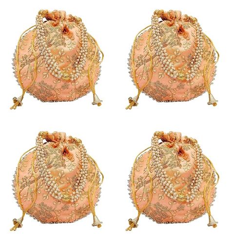 Athizay Polyester Plain ptlcombo415 Peach Potli Bags, Technics : Attractive Pattern, Handloom, Washed