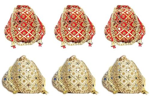 Multicolor Ptlcombo609 6 Pcs Potli Bags, Technics : Attractive Pattern, Handloom, Washed