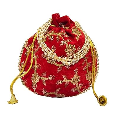 Red Athizay Plain velvet4 Potli Bag, Technics : Attractive Pattern, Handloom, Washed