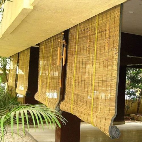 Yellow Plain Bamboo Chick Curtains, For Window Use, Technics : Machine Made