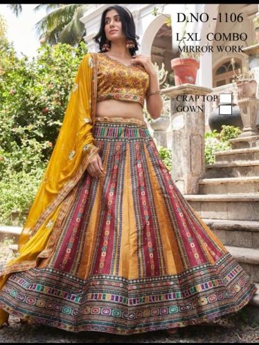 Z+ Stitched Bet Silk 250gram Lehenga Set, Color : Multicolors, Yellow