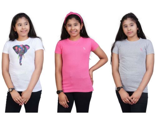 Short Sleeve Girls Poly Cotton Round Neck T-Shirts