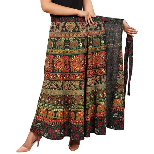 Printed Cotton Ladies Wrap Around Skirts, Style : Long