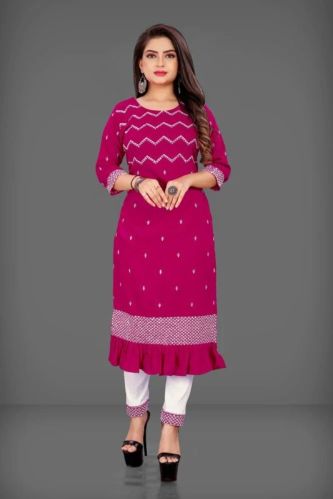 Ladies Embroidered Kurti Pant Set, Size : XL, XXL