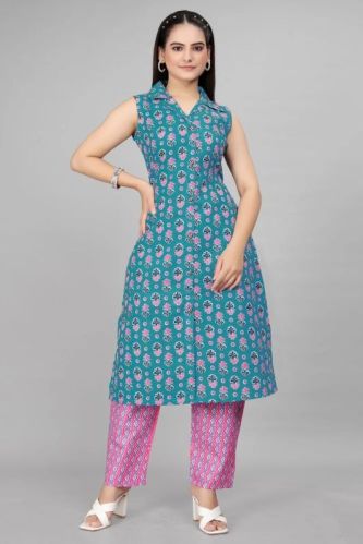 Ladies Fancy Cotton Blend Kurta Pant Set