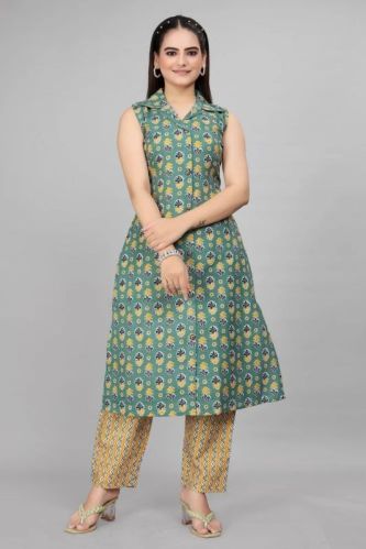 Ladies Modern Cotton Blend Kurta Pant Set