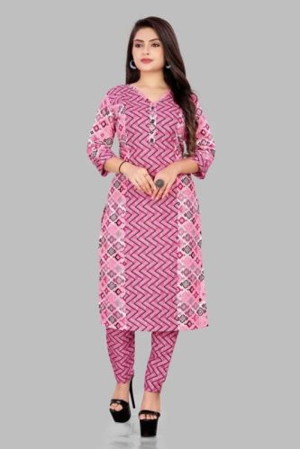 Ladies Pink Printed Kurti Pant Set, Size : M, XL, XXL