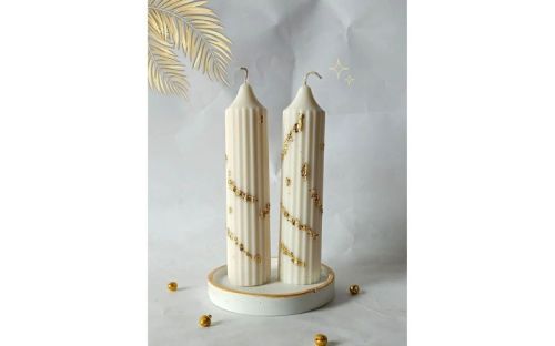 Rasa Home Soy Wax Gold Hope Pillar Candle - Small, Color : White