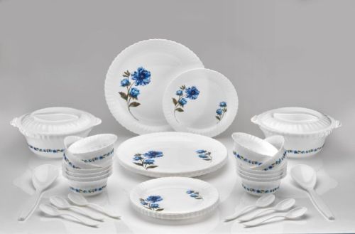 Round 36 Pcs Blue Designer Dinner Set, For Home, Hotel, Restaurant, Size : Medium
