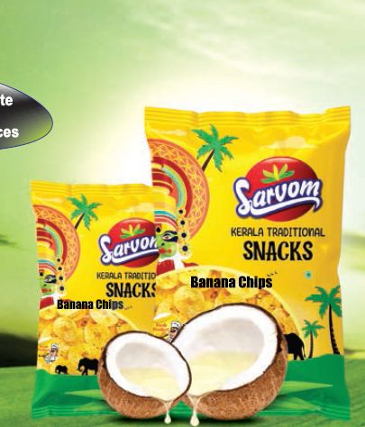 Brownish Sarvom Coconut Oil Banana Chips, For Human Consumption, Packaging Size : 80gm 190gm