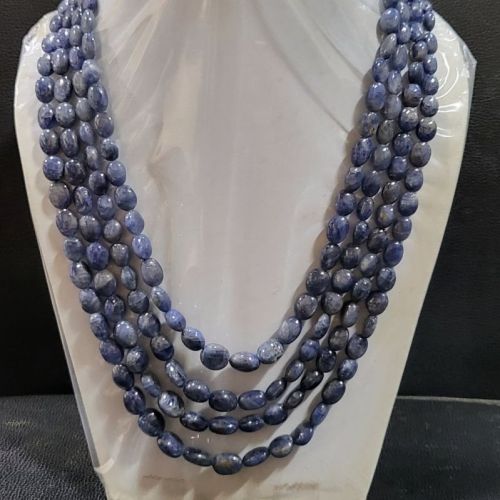 Natural Untreated Blue Sapphire Neelam Oval Bead Gemstone Necklace