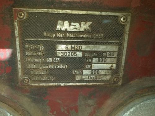 930 Kw 6M20 Mak Marine Genset