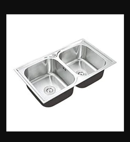 Silver Square Double Bowl Kitchen Sink