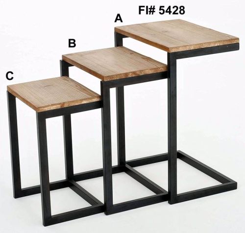 Iron Frame Solid Wood Nesting Tables, Set Of 3,